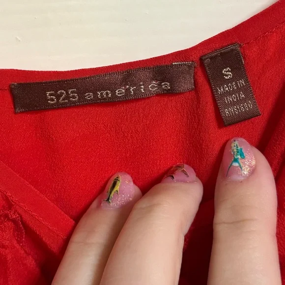 525 America 2010s 100% Silk Ruffle Lapel Red Mini Dress - Picture 3 of 6